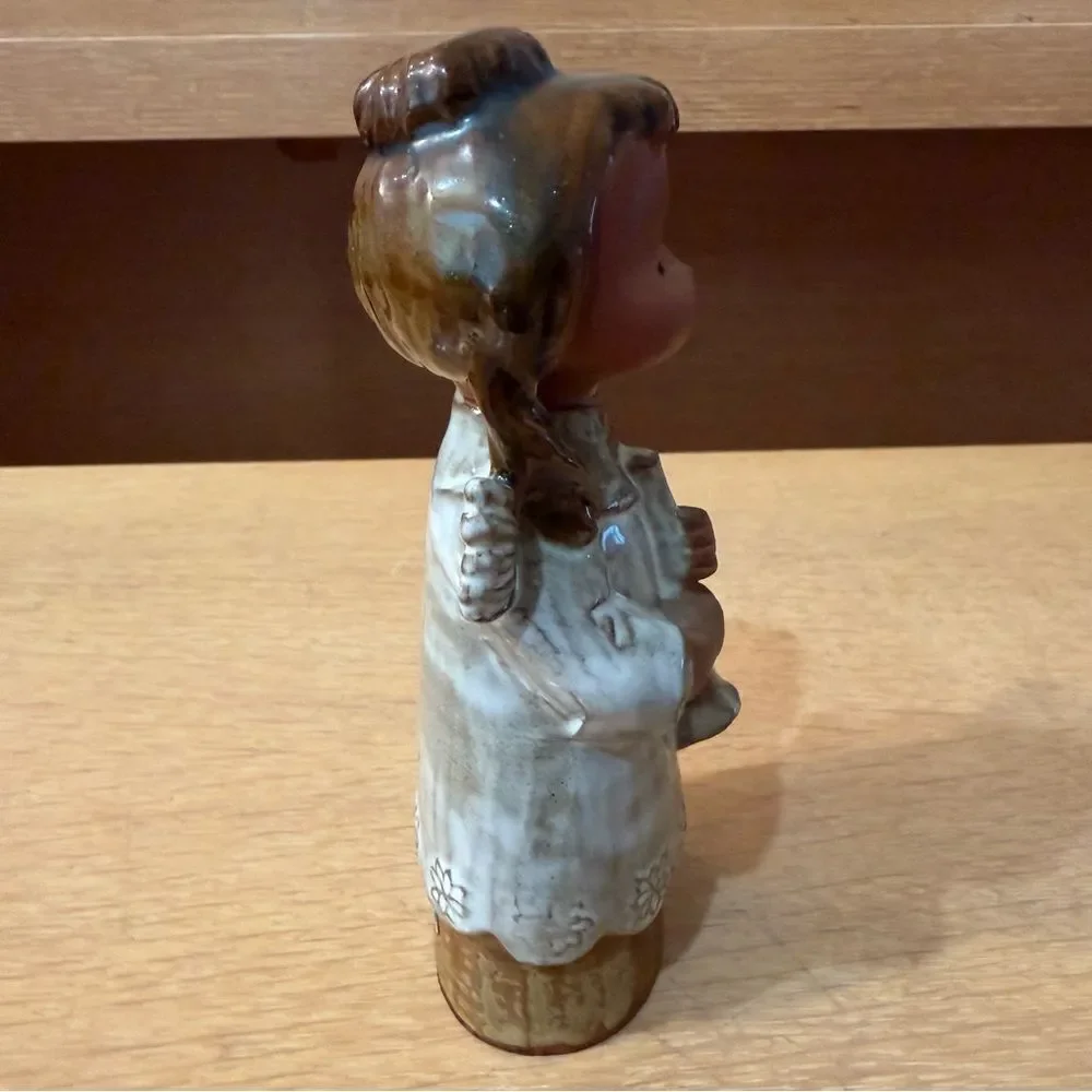Vintage Red Clay Pottery Angel Figurine with Flute Made in Japan
